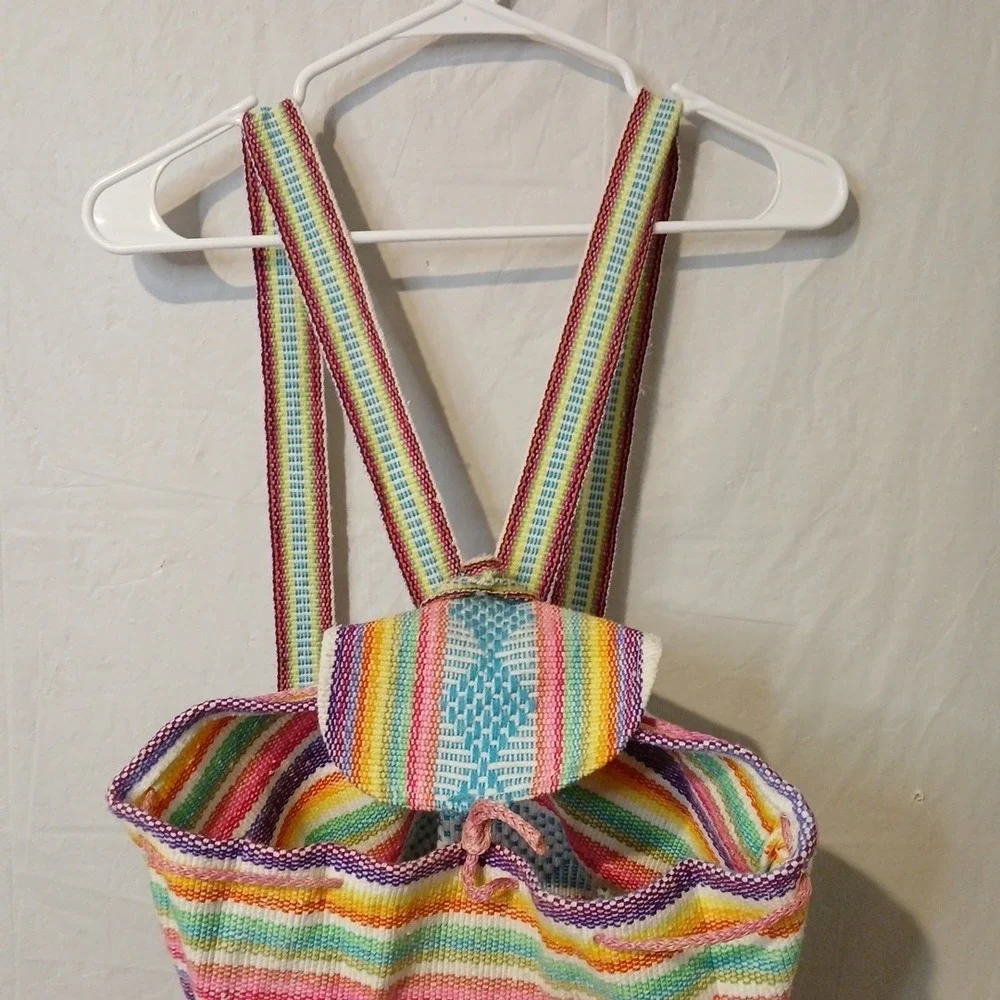 Aztec Backpack With Drawstring Pocket  Cancun Mexico Pink Purple‎ Hippie Boho